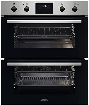 Zanussi SurroundCook Built In Double Oven ZPHNL3X1, 45L Capacity, 59.4 cm, Self Cleaning With Clean Enamel, Fan Controlled Defrosting, LED Display, Antifingerprint Coating, Stainless Steel
