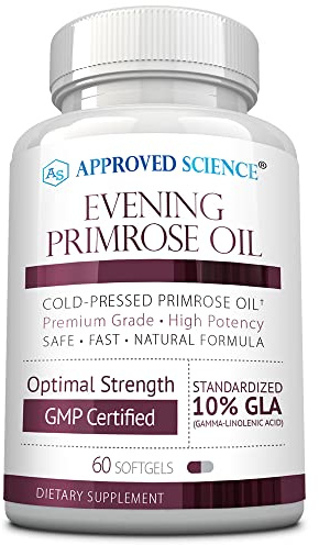 Approved Science Evening Primrose Oil - Maximum Strength - Cold Pressed - 10% GLA - Hormonal Balance, Skin and Heart Health - 60 Softgels - All Natural