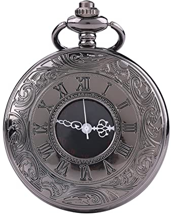 Joyzan Vintage Taschenuhr, Glatte Quarz Kette Antik Kettenuhr Unisex Fashion Retro Handaufzug Mechanische Römische Ziffern Duale Zeitanzeigen Hohle Skelett Pullover Halskette