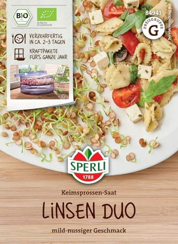 Sperli BIO Keimsprossen-Saat Linsen Duo 84941 – mild-nussiger Geschmack - Inhalt für 40 g - Samen Gemüse, Gemüsesamen, Gemüsepflanzen, Saatgut, Linsensamen