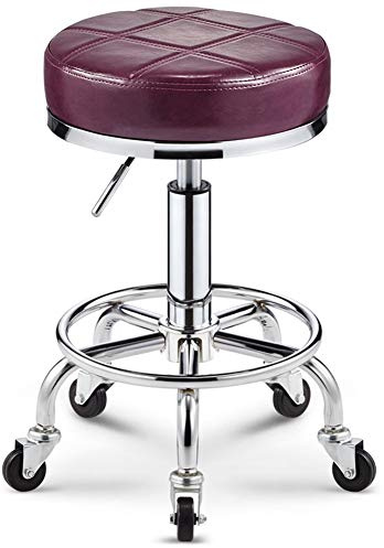 Bar Stool 360 Degrees Swivel with Rolling Wheels Cushioned Pneumatic Stool for Bar Pub Counter Tattoo Shops Salons Drafting Massage 9 Colors (Color : Gold) (Purple)