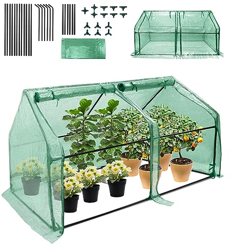 LZQ Serra in pellicola per pomodori, ante arrotolabili, borsa isolante, tetto a punta, bassa, resistente ai raggi UV, piante da giardino, verde, 180 x 90 x 90 x 90 cm