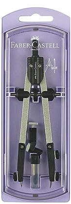 Faber-Castell 32722-8-L-P Schnellverstellzirkel mit Zentralschraube, Gelenke an beiden Armen und Ersatzzubehör, Lavendelfarben