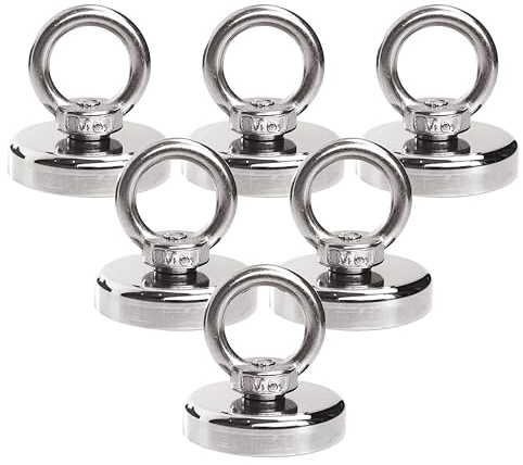 Magnetpro 55 kg Magnetic Hooks Super Strong Neodymium Magnetic Hooks with Counterunk Hole Eyebolt for Home Kitchen Workplace and Garage - Pack of 6