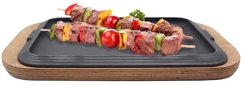 Virsus Piatto da Servita Rettangolare in Ghisa 484, Misura 30x22 cm, con Vassoio in Legno, Ghisa Smaltata adatta per Forno e Gas, per servire a tavola Carne e Pesce