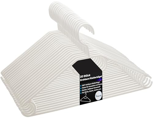Elegant Weiß Kleiderbügel 20 Stück - Platzsparend mit 360° Drehbarem Haken, Premium Kunststoffbügel, rutschfest, Made in EU aus 100% Recyclingmaterial