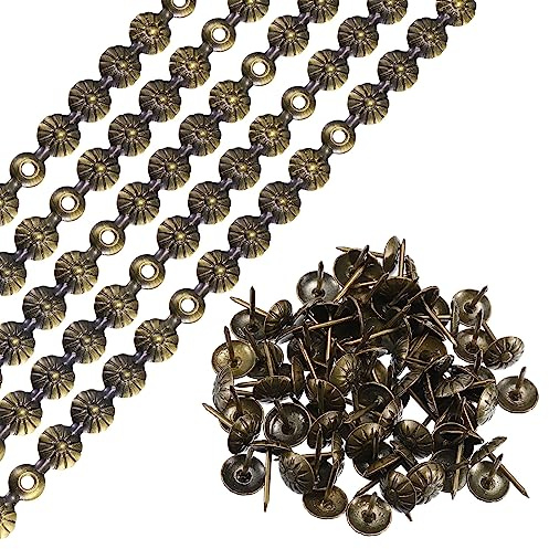 QUARKZMAN 15pz Strisce Chiodi per Tappezzeria, 1 Metro Decorazione a Fiori per Divano Testiera Sedia Mobili con Chiodi per Tappezzeria (11mm Bronzo)
