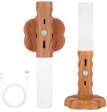 Ulsam 2 luci con sensore di movimento per interni, luci da parete ricaricabili USB in legno, torcia portatile 3 in 1, luce notturna a LED magnetica rimovibile per corridoi, armadi, cucine