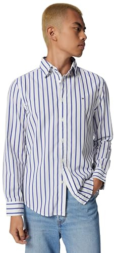 Tommy Hilfiger Camisa Hombre Poplin Nautical de algodón, Multicolor (Wedge Blue/Optic White), XL