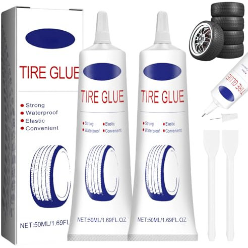 2 Stück Reifenkleber, 100ml Reifenreparaturkleber, Gummikleber, Reifen Kleber, Reifen Reparaturset, Reifendichtmittel für Auto/Motorrad/Fahrrad, Repariert Schnell Reifenrisse, Löcher