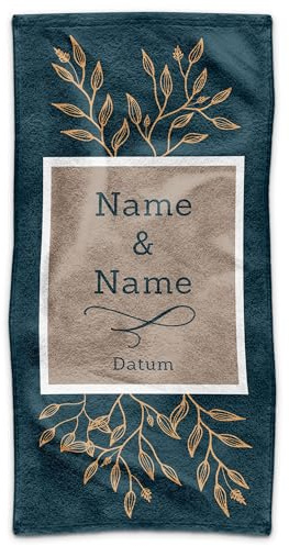 Print Royal PR Personalisiertes Handtuch - Blätter - mit Name und Datum - Badetuch selbst gestalten, Geschenk zur Hochzeit, Jahrestag, Valentinstag | Individuelles Fotohandtuch - 140 x 70 cm