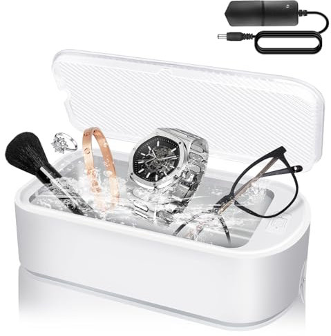 Ultraschallreinigungsgerät Schmuckreiniger 48kHz mit 650ML Edelstahltank, Leichtgewicht Ultraschallreiniger 2 Zeiteinstellungen für 5/10 Minuten Reinigung, für Gläser, Halskette, Uhr