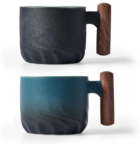 ERBO Uppsättning med 2 espressomuggar på 70 ml, premium espressomuggar med handtag, mini-tekopp, kaffemugg av keramik, små espressokoppar, kaffemuggar för espresso-te (svart + blå)