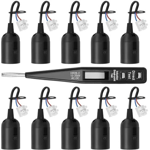 Seruno 10 Pezzi Portalampada E27, Portalampada E27 con Cavo - E 27 Lampadina Porta Lampada per Bottiglia Porta Lampada E 27 con Cavo,Tester di Tensione