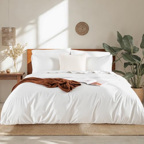 NEXHOME PRO Duvet Cover King, 100% Organic Bamboo Cooling Duvet Cover Set, Ultra Soft, 1 Duvet Cover and 2 Pillowcases, 104x90, White, Comforter Not Included
