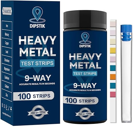 Strisce reattive per metalli pesanti in 9 misure, kit da 100 pezzi per test domestici dell'acqua per ferro, mercurio, rame, piombo, cromo, magnesio, cadmio, calcio, zinco