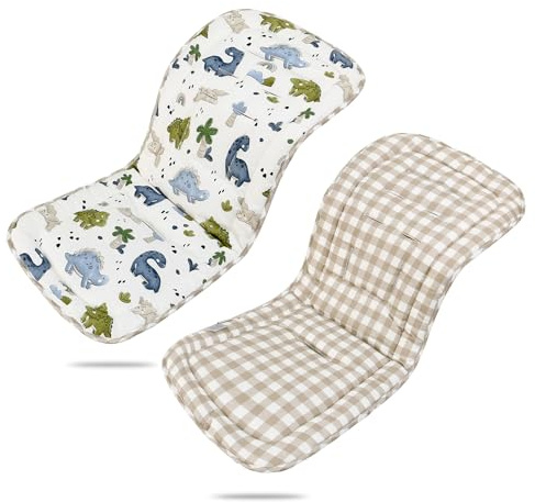 Cojín Carro Bebe, Colchoneta Silla Paseo Universal Transpirable, Convertible, para el Cochecito y Asiento de Carro, 100% Algodón, 80 x 32 cm (Dinosaurios)