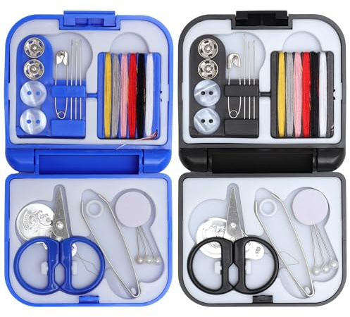 TMZELOA Nähset 2 Stück Mini Nähzeug – Kompaktes Tragbares Sewing Kit mit Nadeln, Fäden, Schere, Knöpfen, Threader und Zubehör – Reise Nähset für Anfänger, Familien, Notfall und Geschenk
