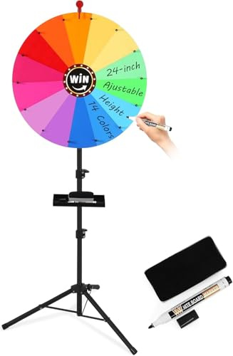 61cm Roue de loterie sur Pied, Hauteur réglable de 94 à 165 cm Roue rotative de Fortune 14 Couleurs Prize Wheel pour Fêtes, Carnaval et Activités