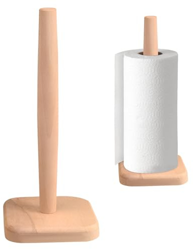 Wooden Kitchen Roll Holder, Paper Towel Stand Free Standing | with Sturdy & Anti-Slip Base, Natural Wood Roll Holder for Kitchen Bathroom Bedroom (31.5x13cm)