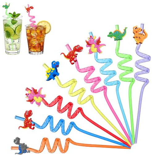 CAIXIANGYU Pack de 8 Pajitas Reutilizables (Dinosaurier)