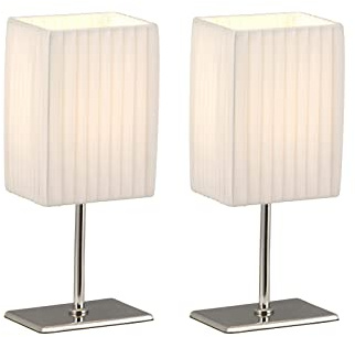Globo Klassiska bordslampor silver krom med tygskärm vit – set om 2, höjd 26 cm