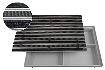 Emco 60x40cm Eingangsmatte Diplomat Rips anthrazit + Bürsten grau 22mm + ACO Bodenwanne Vario Light Fußmatte Türmatte Abstreifer Maße: 600x400mm