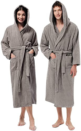 Jenny Sesal UNISEX frotté morgonrock, perfekt för hem, spa, bastu, gold. Mjuk och hög torkförmåga, brungrå, XXL