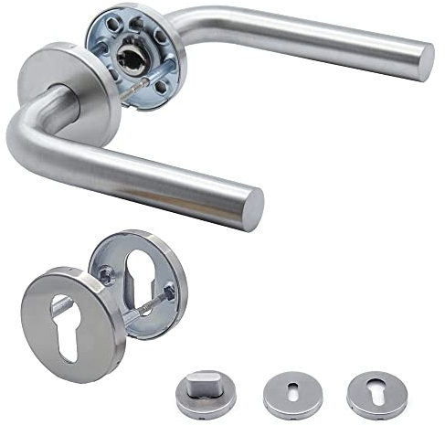 Türgriffe APECS Drückergarnitur zimmertüren INOX Türklinke für Haustür und Innentüren Türbeschlag rund Rosettengarnitur edelstahl matt Drückergarnitur L-Modell H-0201+PZ