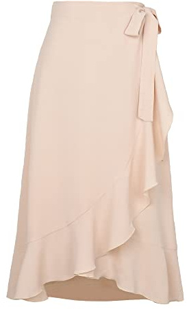 Daysskk Gonna avvolgente per donna asimmetrica con volant lunghezza midi, Beige, M