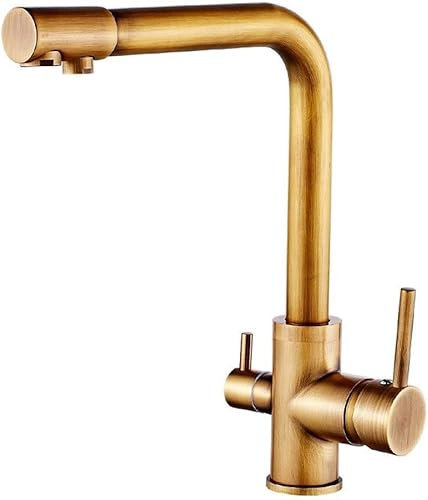 Küchenarmaturen, Edelstahl-Küchenspüle, Wasserhahn, moderne Küchenarmatur, 3-Wege-Küchenarmatur mit Filter, Wasserweg, Doppelgriff, Trinkwasser-Armaturen, 3-Wege-Bronze-Küchenarmatur, Spin mit