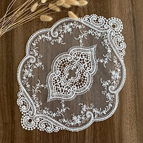 2Pack 12x18-in Retro Lace Placemats, French Crochet Doilies, Handmade Embroidered Table Mats, White