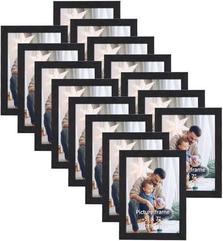 HORLIMER 7x5 Photo Frames Set of 15, Black Picture Frames 7x5, Wooden 5x7 Photo Frame Display 5 by 7 Photo for Wall or Tabletop