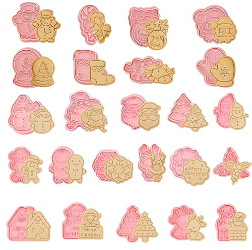 ZOOMPIL Moldes Galletas Navidad, Juego de cortadores de galletas navideñas, 3D Cortador Galletas Navidad, para Decorar Fondant Tartas Galletas Pastelería Decoración Navideña, 24 Piezas