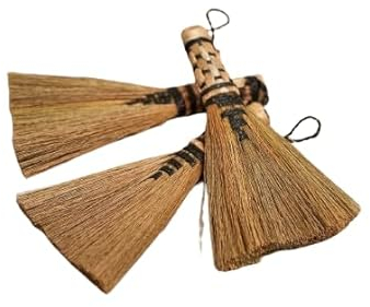 Cesteria Aparici Pack de 3 Escobillas decorativas de Mijo, Fibras Naturales, Parrilla Barbacoa, Estufa Leña, Aventador Hoguera, Soplillo (ESCOBA MIJO)