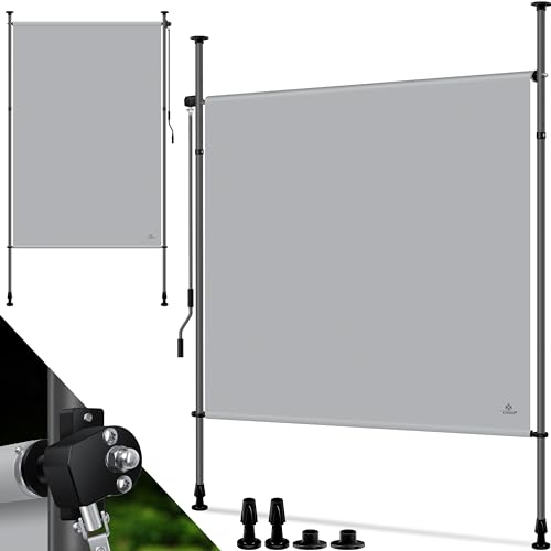 KESSER® Store extérieur Vertical 100x310cm Extensible & Opaque | Store Vertical à manivelle sans perçage | Paravent de Balcon & Coupe-Vent pour Jardin & terrasse Imperméable Gris