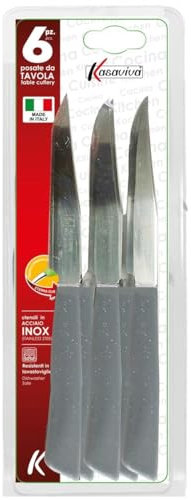 Kasaviva Coltelli da Bistecca, Set di 6pz per Tavola, ideali anche per Carne e Pizza, Lama in Acciaio Inox, Manico Indeformabile (1, Pietra), 164986