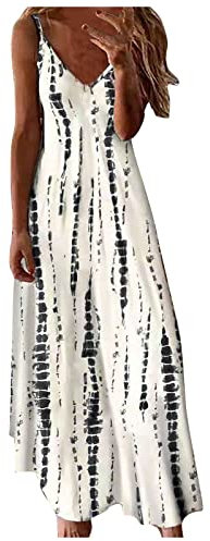 ASOS Design Summer Boho Beach Dress - Plus Size V Neck Sleeveless Maxi Sundress - Floral Print A-Line Swing Tunic Dress Clearance