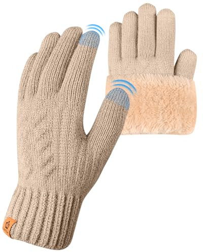 ARFNKIM Gants thermiques d'hiver unisexes extensibles et chauds avec doublure en polaire, compatibles écran tactile, pour la course à pied, le cyclisme, l'équitation, beige, taille unique