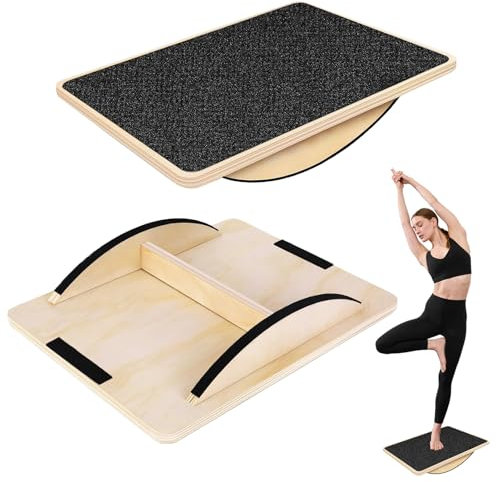 Balance Board Erwachsene, Balance Board aus Holz, Gleichgewichtstrainer, Rocker Board für Stabilitätstraining, Wackelbrett Physiotherapie für Büro, Tägliches Training, Dehnung der Muskeln