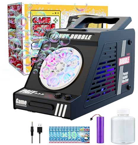 Panamalar Machine à Bulles, Machine à Bulles Automatique pour Enfants 10000+ Bulles avec 6 Grands Trous, Jouets à Bulles Portable avec Lumières de Couleur/Solution pour Extérieur Fête Mariage