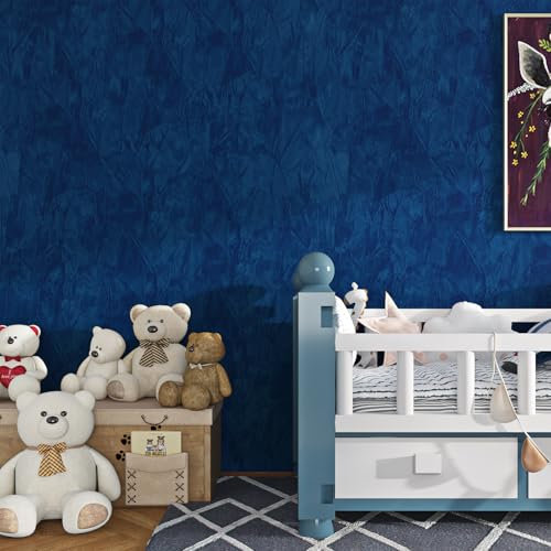 ReWallpaper 60CMx5M Royal Blue Velvet Fabric Wallpaper Vintage Peel and Stick Wallpaper for Bedroom Hallway Blue Contact Paper for Wardrobe Drawers Liner Felt Velvet Flocked Wall Paper Roll