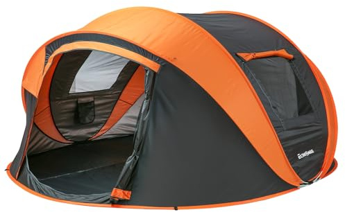 EchoSmile Pop up Zelt 5-8 Personen, Wurfzelt Wasserdicht mit 2 Belüftungsfenstern, Familienzelt & Campingzelt für Picknick, Wandern und Outdoor Aktivitäten, Schwarz & Orange