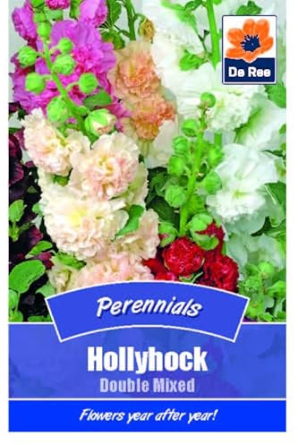 Flower Seeds Hollyhock Double Mixed - 39 Seeds Packet Plant Bedding Borders Containers Pots Grow Your Own Garden Plant Seed