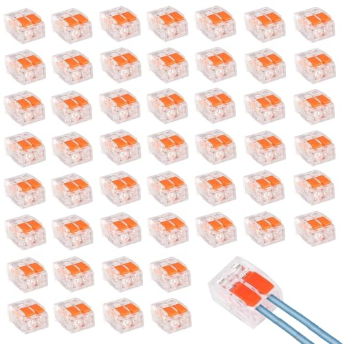 50 Stück Kabelverbinder Mit Betätigungshebel,Kabelverbinder 2 Polig, Klemmen 2 Polig,Klemmen Set,Kabelklemmen,Wago 221-412,Kabelklemmen 2 Polig Für Haus,Hotel, Lager, Straßenbeleuchtung