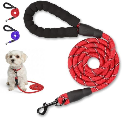 EVOOK Dog Lead –Reflective Dog Leash with Soft Padded Handle, Durable & Lightweight, 1.0cm Width, Multi-Coloured for Dogs (Red, 1.5m)