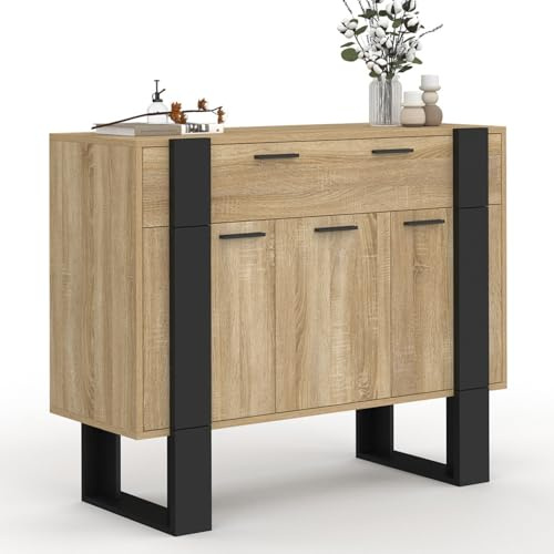 IDMarket - Buffet 100 cm Phoenix 3 Portes et 1 tiroir Bois et Noir