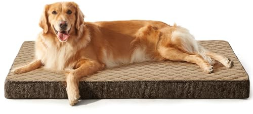 JOEJOY Panier Chien Grande Taille Orthopedique XXL, Coussin Chien Lavable en Machine, Tissu Peluche Doux, Base antidérapante, Tapist Chien Matelas Lit Anti-Stress, 119x74x10cm, Marron