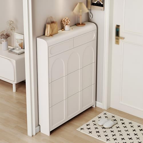 Modernt svart smalt skoskåp – 90 x 90 x 30 cm platsbesparande skohylla med justerbara hyllor och fälldörrar för entré, hallförvaringslösning – snygg nisering