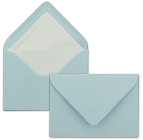 25 Briefumschläge in Hellblau mit weißem Innenfutter - Kuverts in DIN B6 Format - 12,5 x 17,6 cm - Seidenfutter - Nassklebung